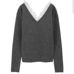 CLANE FRILL V NECK KNIT TOPS グレー