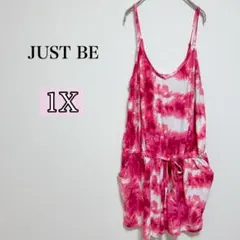 JUST BE タイダイ柄 オールインワン 【1X】 ズボン ピンク系 ゆったり
