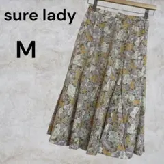 Sure Lady 花柄フレアスカート 裏地付き ミモレ丈