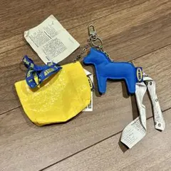 IKEA ミニバッグ ポーチ ダーラナホース キーホルダー ブルー イエロー