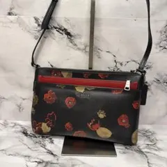 (美品)大人気、コーチ、ショルダーバッグ、オールレザー、PVC、2層式、花柄、黒