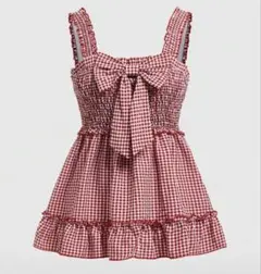 ROMWE チェック柄リボンキャミソール