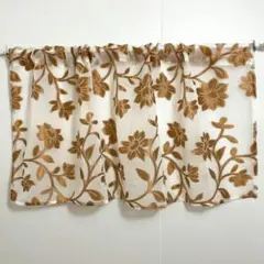 ゴールドベージュ 花柄 カフェカーテン 幅100cm×丈55cm 窓 光沢感