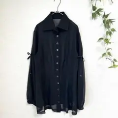【極美品】ユキコハナイ 袖リボン シアーシャツ ブラウス 黒 透け感 日本製 8のサムネイル