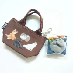KALDI ネコミニバッグ カルディ ねこ 片手隠し グレー 編み物 ミニチュア