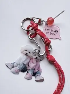 B2じゃらじゃらキーホルダー　バッグチャーム　プードル　犬　キャンディー　ピンク