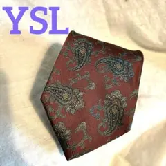 美品✴︎イヴサンローランYSL ビジネスネクタイ 朱色 ボルドー ペイズリー柄総柄