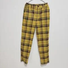 フォーエバートゥエンティワン チェック テーパード パンツ 黄 綿 S