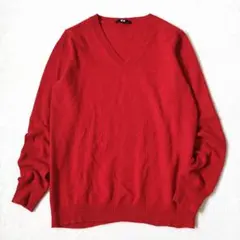 ユニクロ　ニット　カシミヤ100%　Vネック　大きいサイズ　L　赤