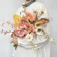 テラコッタ　ブーケ　クラッチ　ウェディング　アーティフィシャルフラワー　造花