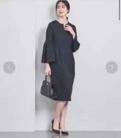 UNITEDARROWS パールモチーフ スリットノーカラー ワンピース