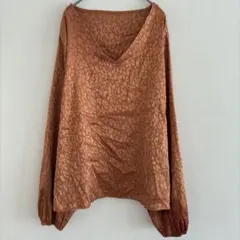 シーイン SHEINブラウス Vネック長袖 ヒョウ柄 XL 茶 ブラウン