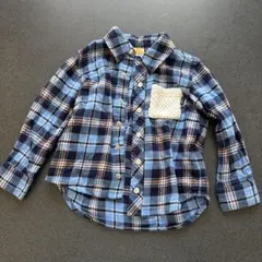moujonjon 100cm 長袖シャツ 青系チェック