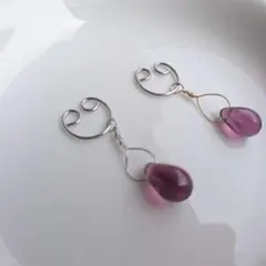 ピアスに見えるイヤリングno.394アメジスト雫