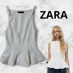 ZARA ペプラムリボントップス ホワイト XS