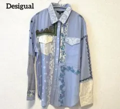 タグ付き未使用品☆ デシグアル　総柄デザインシャツ　XXL 春カラー　ブルー