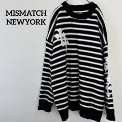 ミスマッチニューヨークボーダーニット クロスワッペン ブラック×ホワイト