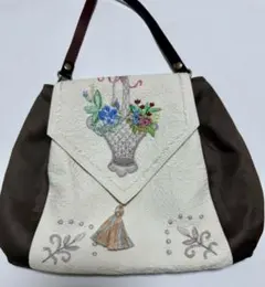 刺繍花かごデザインショルダーバッグ