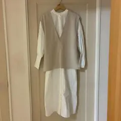 白 シャツワンピース apart by バックシャンベストセット