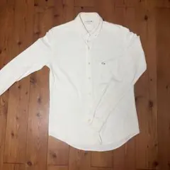 LACOSTE ホワイト 長袖ポロシャツ 胸ポケット付き