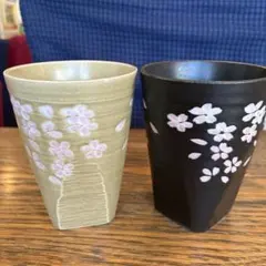 陶器　桜のタンブラー角底ペア