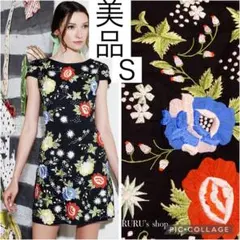 美品 alice+olivia リボン刺繍 スターフローラル ワンピースドレスS