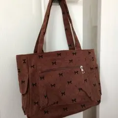 リボン柄 コーデュロイ トートバッグ
