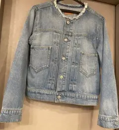 フリンジ付きライトブルーデニムジャケット