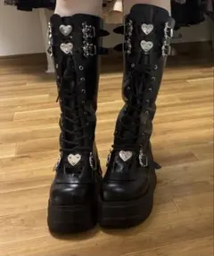 厚底レースアップロングブーツ ブラック 編み上げ QOOZA YOSUKE