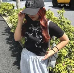 APORTE PAR LES RACHES リボンTシャツ　ナイスクラップ