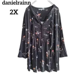 danielrainn チュニック カットソー 花柄 ブラック 2XL