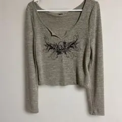 スカルプリント クロップド　長袖Tシャツ　グランジ
