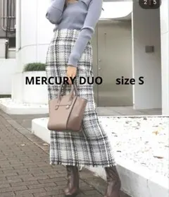 【MERCURY DUO】ヘム フリンジ ツイード タイト スカート S