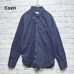 【コーエン】ブラウス　シャツ　メンズ　ドット柄　刺繍　ネイビー　カジュアル　M