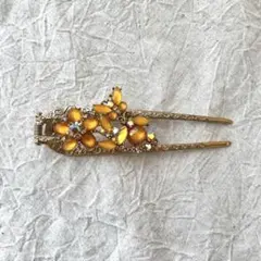 新品未使用品 ゴールドフラワーヘアピン オレンジ系 ゴージャス バレッタ