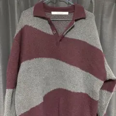 Anchor Smith ボーダー ポロニット ボルドー グレー