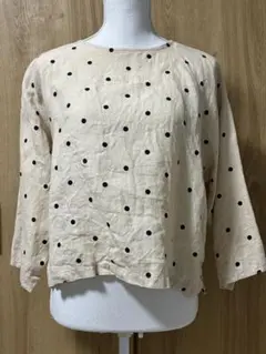 ドット柄長袖シャツ ベージュ