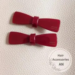 訳あり ヘアピン 赤 2個セット リボンデザイン クリップ キッズ クリスマス