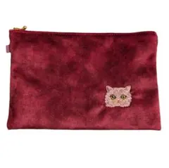 猫の刺繍ポーチ｜フェイクレザーフェルト×内ポケット3つ｜大人かわいい冬のフラット