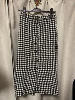 ハウンドトゥース柄 ロングタイトスカート