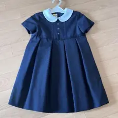 美品　ネイビー 襟付き フォーマルワンピース お受験100cm 濃紺