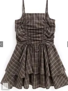 GRL チェック柄ドロストリボンミニワンピース［dk1357］Sサイズ