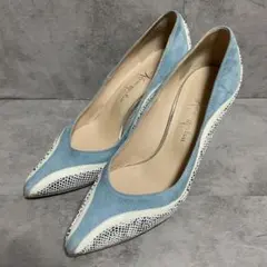 【銀座かねまつ】（22）ポインテッドトゥパンプス スエード パイソン柄