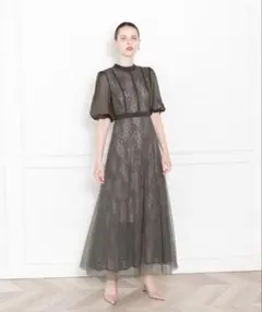 Leja 【LEJAハイウェストチュールレースオケージョンドレス　グレー】