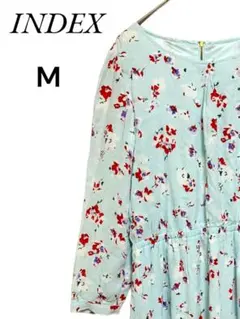 インデックス INDEX 花柄ワンピース ひざ丈 【M】水色 春色