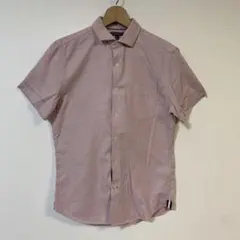バナナリパブリック 半袖シャツ M スリムフィット ピンク ノンアイロン