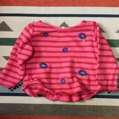 花柄刺繍入りストライプTシャツ