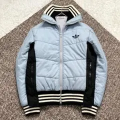 80S✨美品✨アディダス ダウンジャケット 刺繍 水色 短丈 Y2K デサント製