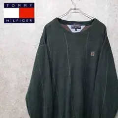 古着 トミー ヒルフィガー 刺繍 ニット トレーナー グリーン XXL 90s