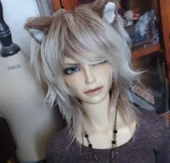 ボアウィッグミルクティー（前髪UP/猫耳）9インチ